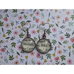 Michael and Rika pendant earrings made with Corrupt book pages